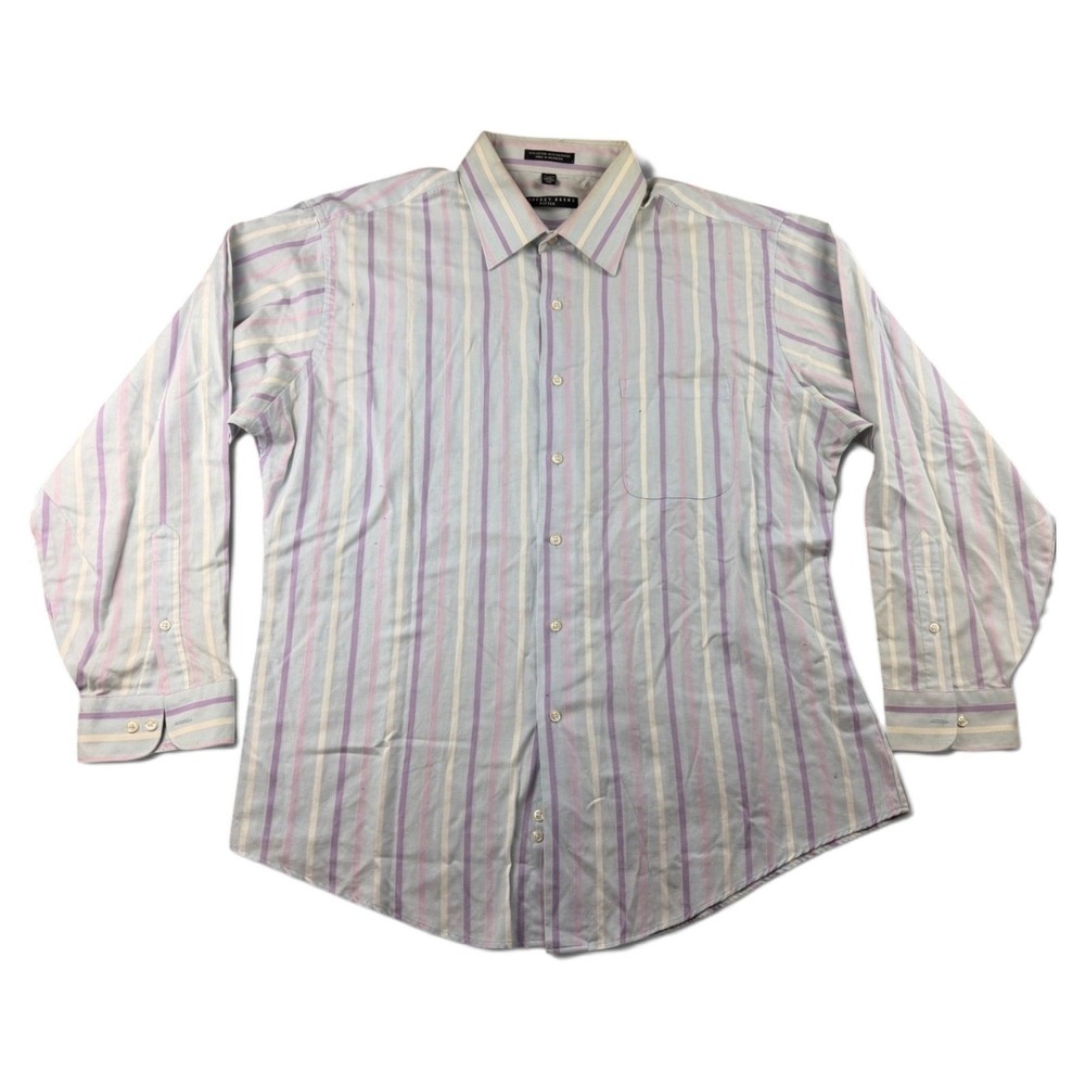 Geoffrey Beene Dress Shirt Men XXL 18 34/35 Multi Color Fitted Preppy Workwear